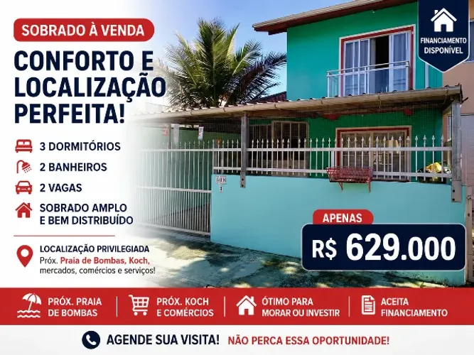 Vendo Casa Sobrado Bombinhas-SC 3 Quartos 2 Vagas 2 Banheiros, Praia, airbnb, Financia
