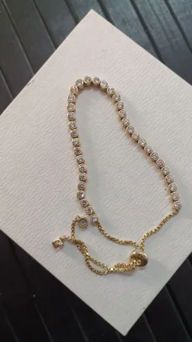Pulseira Semijóia Ajustável Mini Zircônias - prata 925 com Banho de ouro