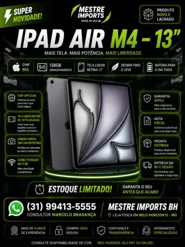 iPad Air M4 13 128GB Space Gray Novo Lacrado Apple