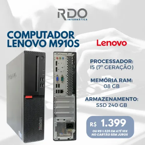 PC Lenovo M910S i5 7ª Geração 8GB SSD 240GB - Computador ideal para trabalho (BARATO)