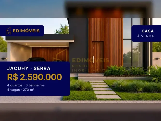 Jacuhy: Casa 4 suítes com pé-direito elevado e design sofisticado