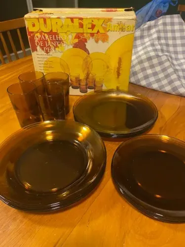 Aparelho de Jantar 16 peças Duralex Ambar Original Santa Marina na Caixa sem Uso
