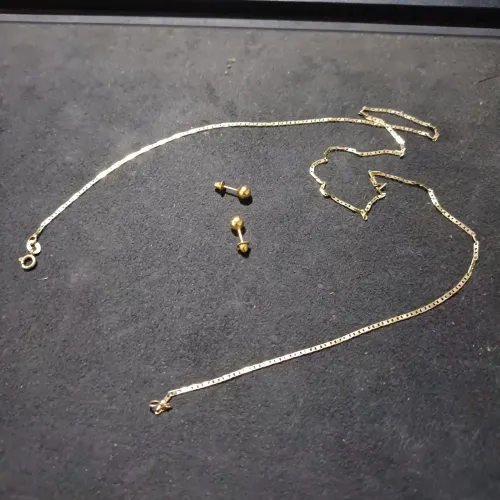 Conjunto corrente ouro 10k e brincos ouro 18k