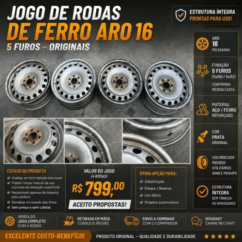 Jogo de Rodas Aro 16. Original 5 Furos