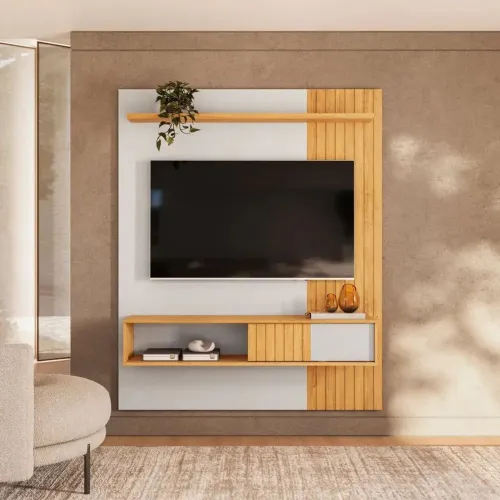 Painel para TV até 65 Polegadas Ripado com Porta Dj Cosmo 1.5 Bali Cedro<br>