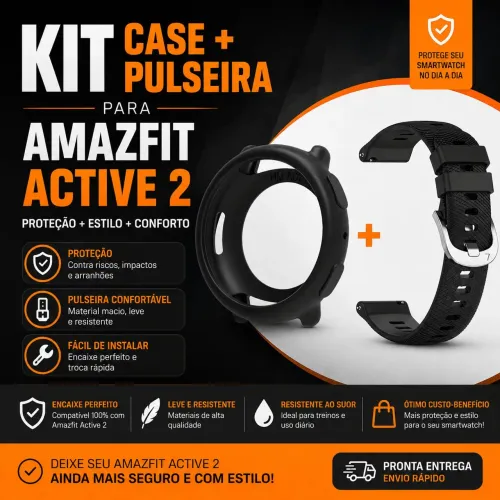 Kit case de silicone + pulseira 20mm para Amazfit Active 2