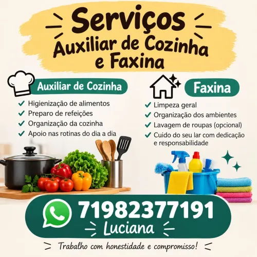 Auxiliar de cozinha e Faxina