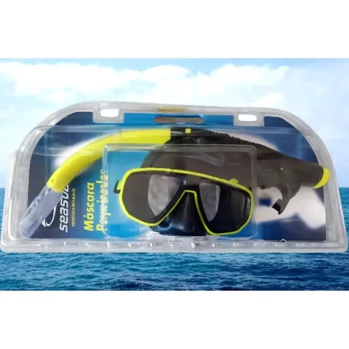 Kit Máscara e Snorkel Seasun para Mergulho e Natação - Amarelo/Preto