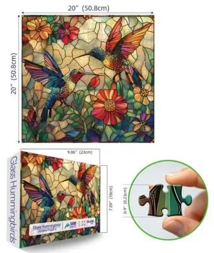 Quebra-Cabeça MINIWAN Glass Hummingbirds - 500 peças - 50x50 cm
