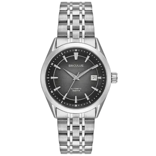 Relógio Masculino Autómatico Prata Aço Mostrador Preto - Seculus