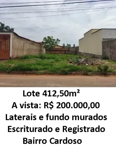 Leia a descrição: Lote 412,50m² (Asfalto, Agua e Esgoto) Bairro Cardoso