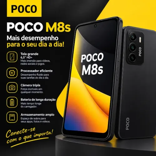 Smartphone POCO M8s 8/256GB Preto - Moderno, Elegante e Potente