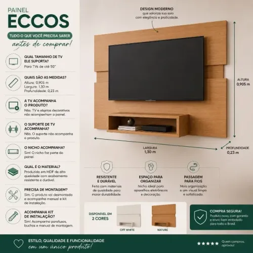 Painel para TV até 50" Eccos MDF com nicho - Novo