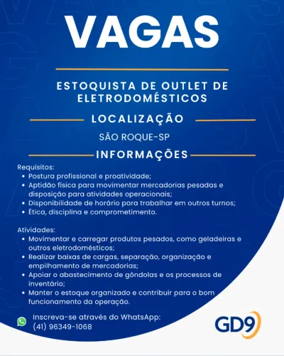 Estoquista Outlet Eletrodomésticos - São Roque/SP
