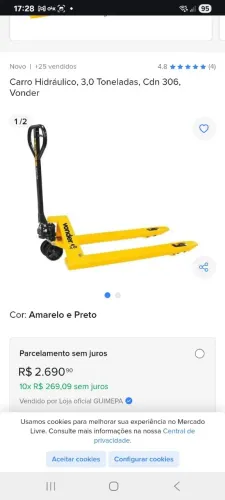 Carro empilhadeira hidráulica Vonder 3,o toneladas CDN306
