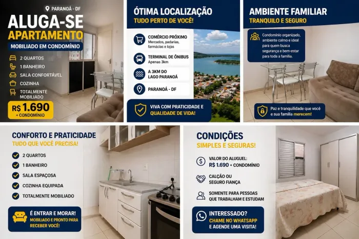 Alugo Apartamento 2 Quartos Mobiliado no Paranoá | Próximo ao Lago e Asa Norte