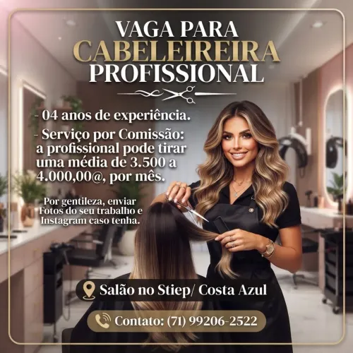 VAGA PARA CABELEIREIRA PROFISSIONAL