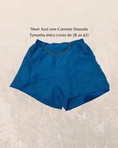short azul com corrente dourada - tamanho único (veste do 38 o 42)