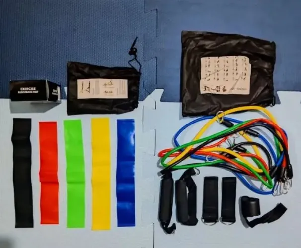 COMBO 2 Kits Para Treinar em Casa - Kit Mini Bands Completo 5 tensões + Kit 11 itens
