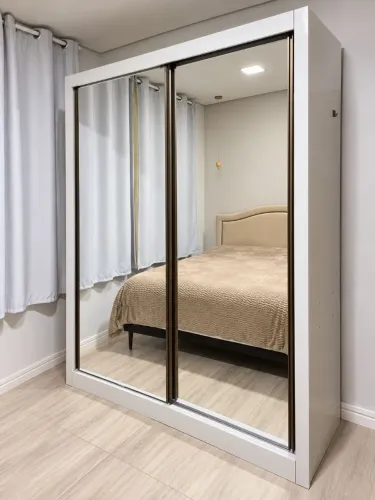 Guarda-roupa 2 Portas 4 Gavetas Espelhado Off White