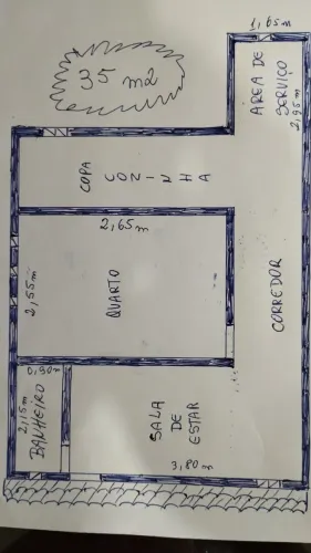 kit de 35m2 quarto, sala, cozinha, banheiro e área de sérviço