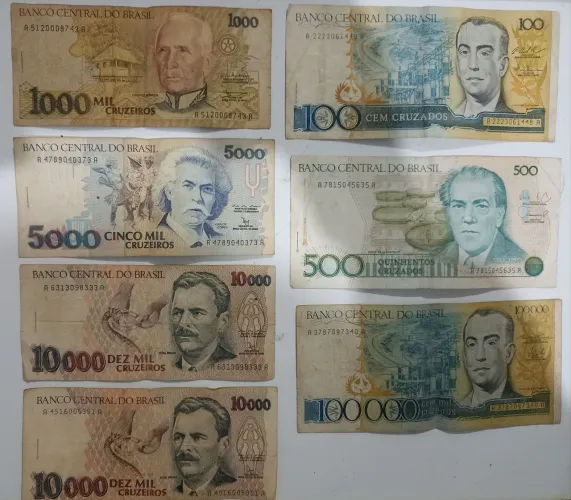 Lote 7 Notas Antigas Cruzeiros e Cruzados - Bom Estado - Colecionador
