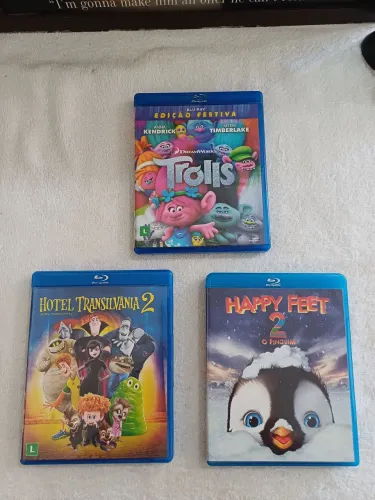 Lote 3 Filmes Blu-ray Originais Animação: Trolls + Hotel Transilvânia 2 + Happy Feet 2