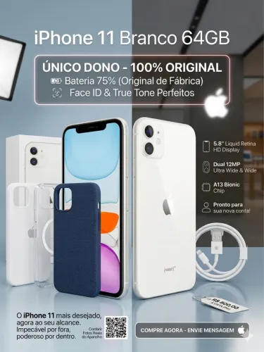 OPORTUNIDADE APPLE: iPhone 11 Branco (Único Dono) por PREÇO ÚNICO + 3 Capinhas de Brinde!