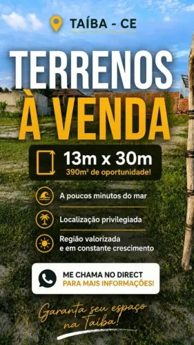 Terrenos à venda 13x30 m2 na praia da Taíba-Ce