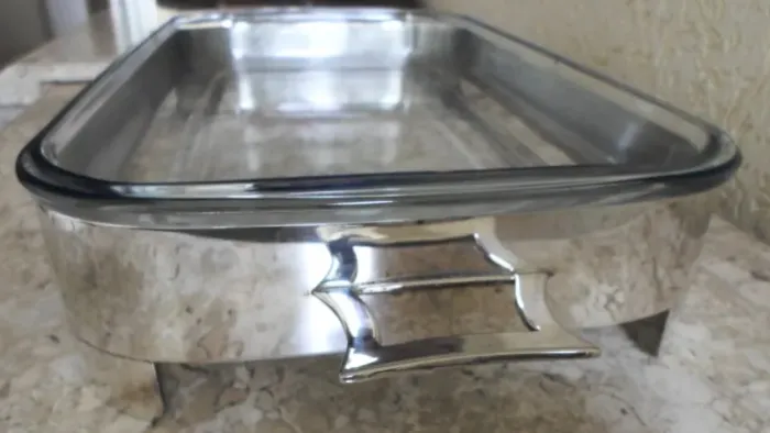 SUPORTES PARA PIREX ESPESSURADO A PRATA (Buffet), Retangular, Sem tampa.