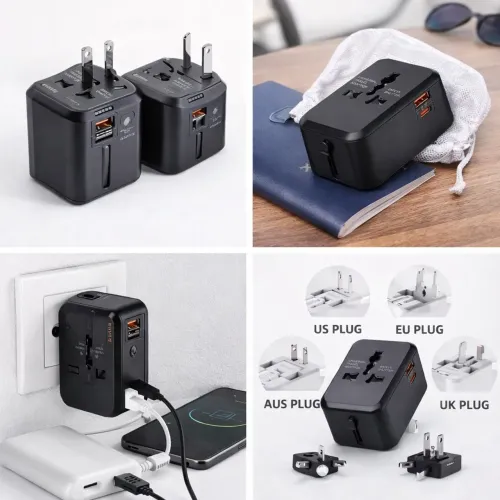 Adaptador Universal Internacional 4 em 1 20W USB-C + USB Carregador de Viagem