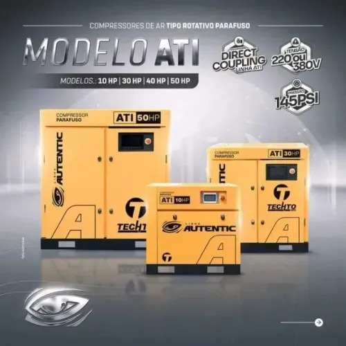 Compressor de parafuso 197 PCM com inversor Techto ATI50 10 Bar