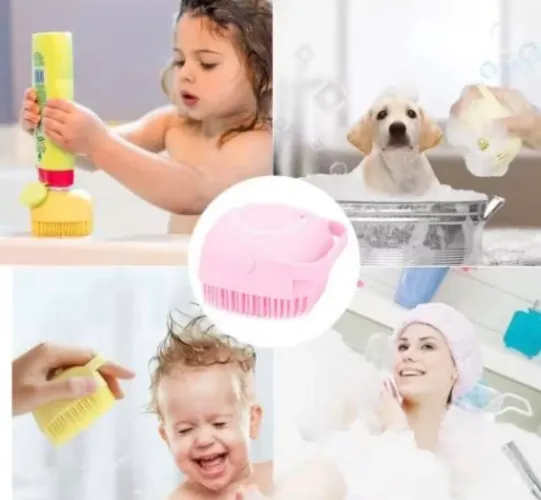 Esponja De Silicone Para Banho Com Dispense Shampoo Sabonete Escova Pets