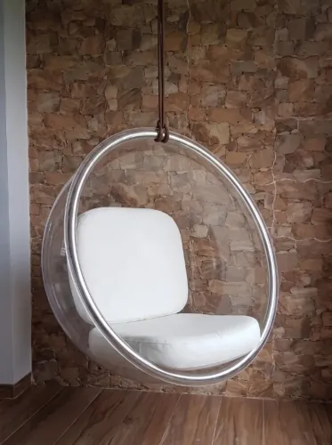 Balanço suspenso poltrona acrílico usado transparente com almofadas móvel para varanda