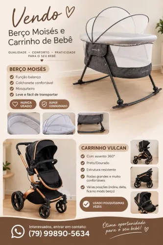 Carrinho de bebê e berço Moisés 