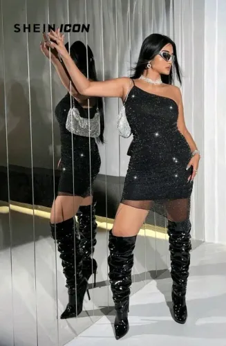 Vestido Curto Glamour Em Lurex Plus Size Shein 4XL
