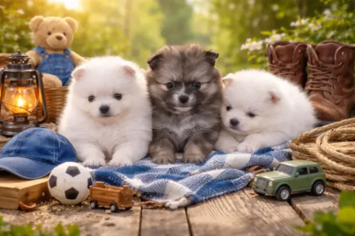 Três lindos meninos de Spitz Alemão