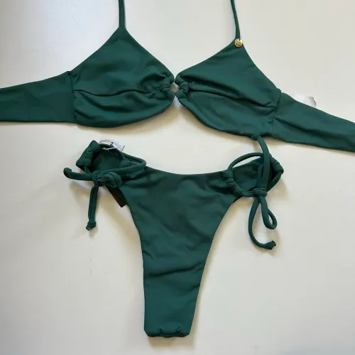 Conjunto biquini verde top argola calcinha aviador amarrar