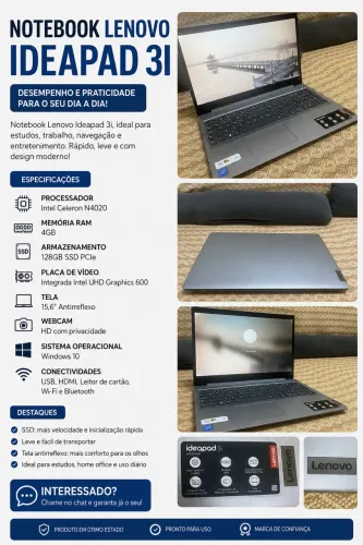 ? Notebook Lenovo IdeaPad 3i | SSD | Pronto para uso