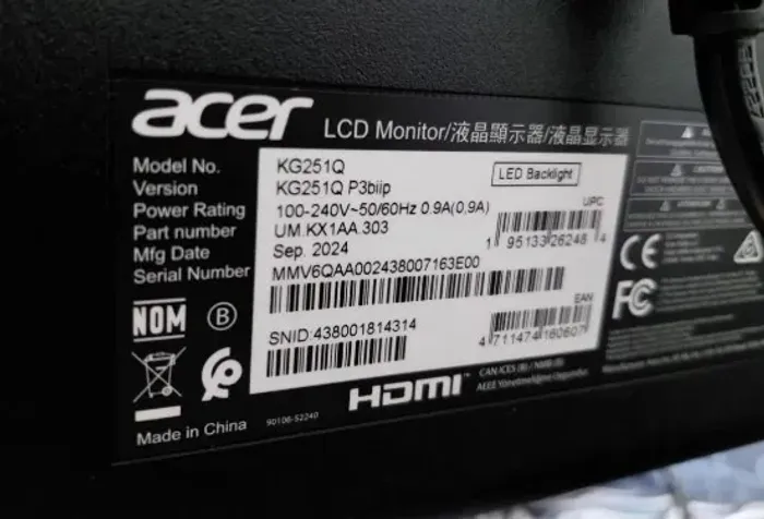 Monitor Gamer Acer Nitro KG251Q 24,5" (tela com defeito)