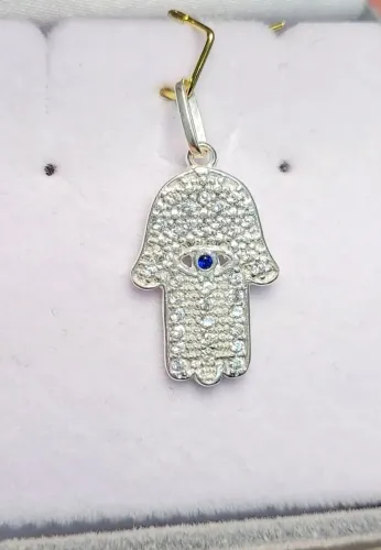 Pingente Hamsá Prata 925 com Zircônias 
