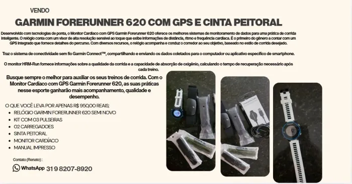 Garmin Forerunner 620 GPS/SINTA PEITORAL