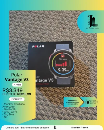 RELÓGIO MONITOR, POLAR VANTAGE V3, 47MM, SEMINOVO NA GARANTIA, EXCLUSIVO!