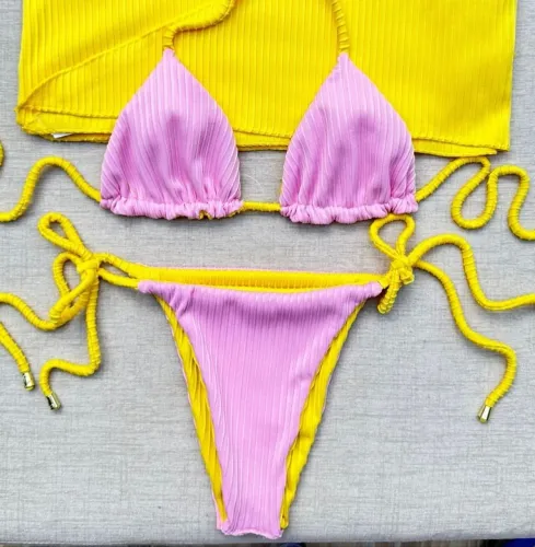 Biquíni duas cores rosa e amarelo Sem Bojo