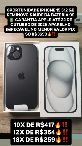 iPhone 15 512gb bateria 99% garantia até 22/10/26