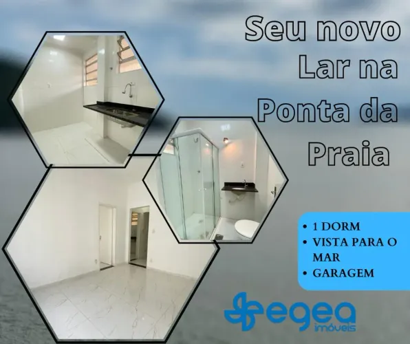 Ponta da Praia - Santos - SP Apartamento 1 Dormitório Vista ao Mar Reformado Andar Alto Ga