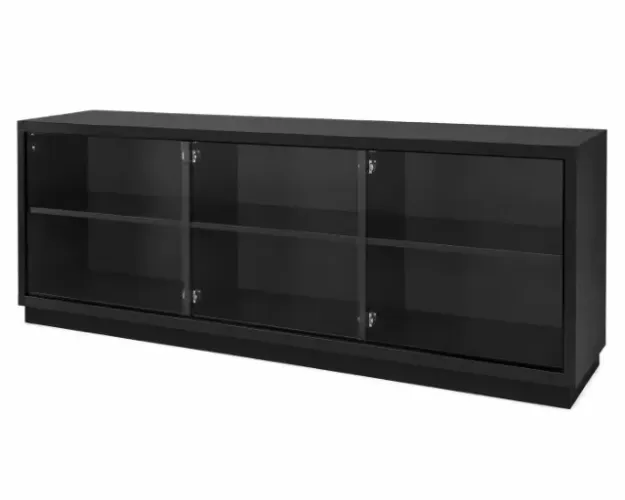 Rack para TV Preto com Portas de Vidro Bancada Home Theater Multiuso para Sala Escrit