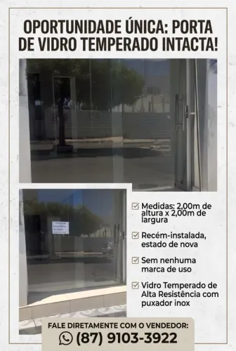 Porta de Vidro Temperado (Blindex) 2x2m - Estado de Zero! (Oportunidade)