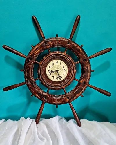 Timao de Navio com relógio em madeira Vintage 68cm<br>