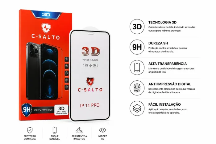 PELICULA IPHONE 11 PRO/ C-SALTO/FACIL INSTALACAO/ANTI IMPRESSAO/ KIT DE 1 A 5 UNIDADES!!